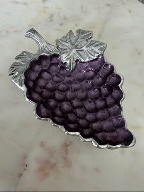 Julia Knight Purple Amethyst Grape Cluster Silver Tone Dish Bowl 9”